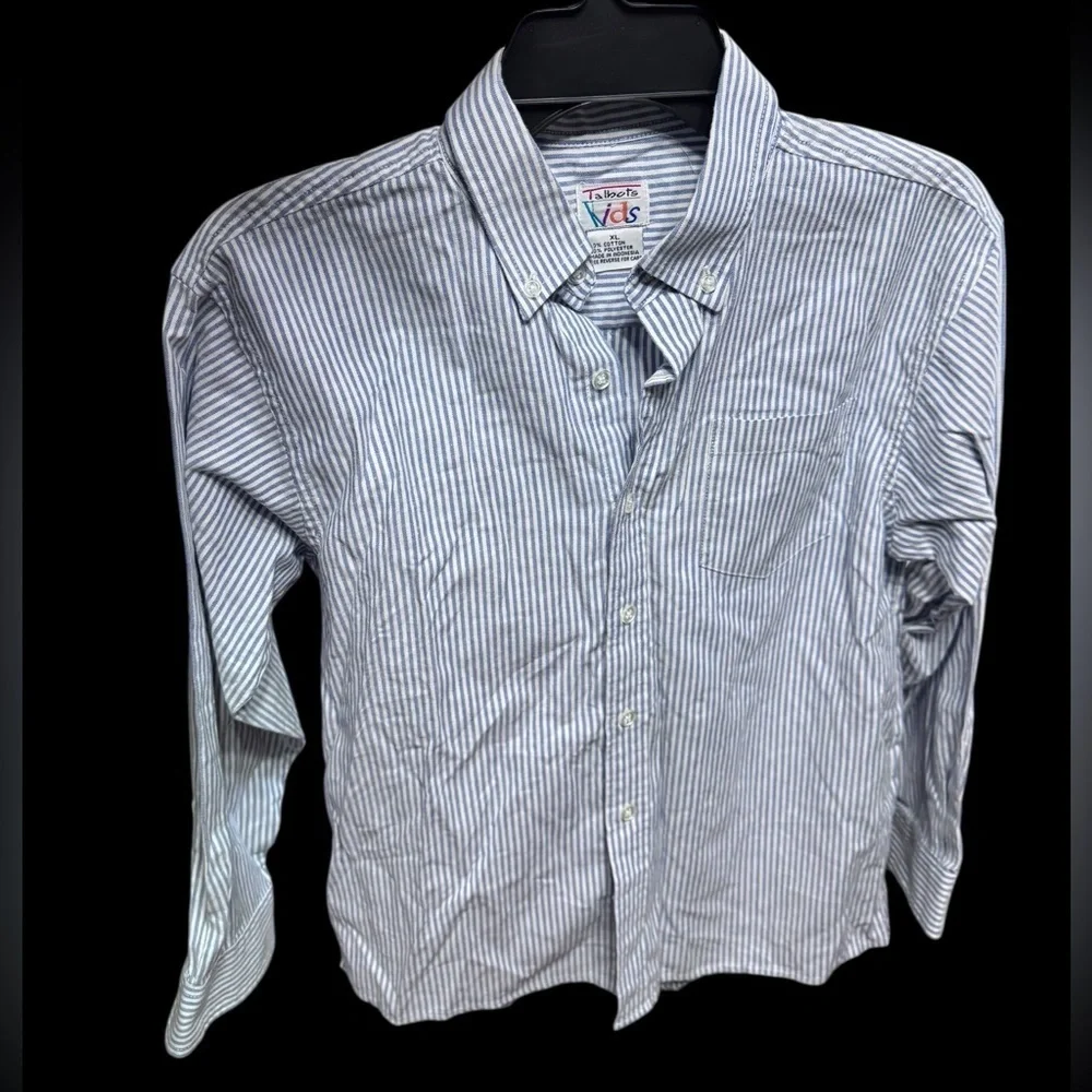 Talbots Kids Boy's Blue &White Stripe Button Down Shirt, XL k285